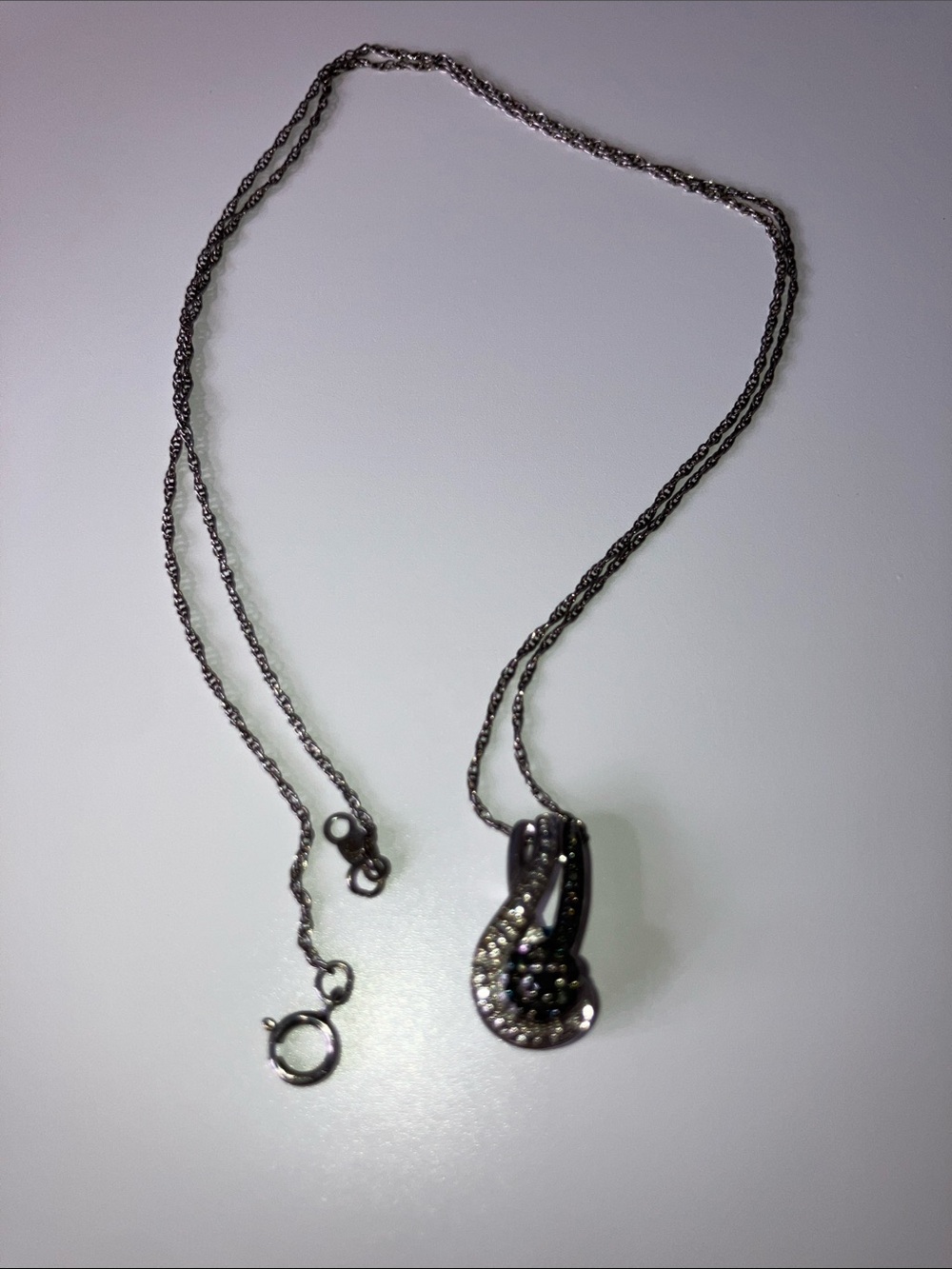 Sterling Silver Black and Clear Crystal Pendant Necklace